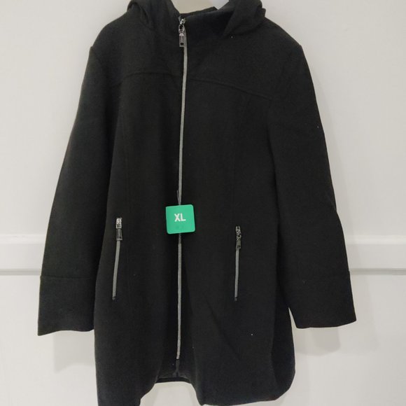 NWT TWO Vince Camuto Women's Full Zip Hooded City Coat Black Size L $180 7D068